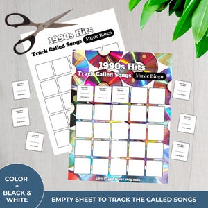 90s Music Bingo Game | 100 Printable Cards | 75 Songs & Spotify Playlist | Digital Products Download image 15