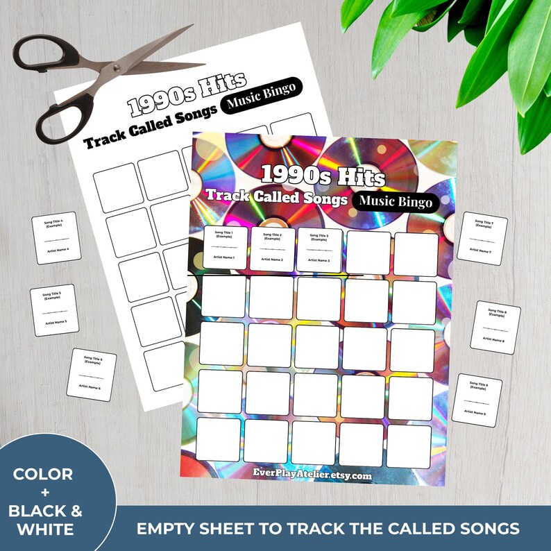 90s Music Bingo Game | 100 Printable Cards | 75 Songs & Spotify Playlist | Digital Products Download image 15