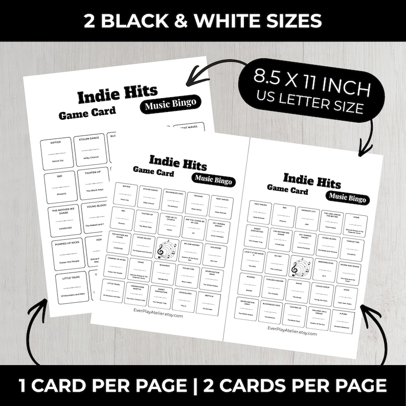 Indie Music Bingo Game | 100 Printable Cards + 75 Independent Songs & Spotify Playlist (Digital Download) image 7
