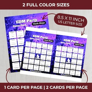 Electronic Dance MUSIC BINGO Party Game | 100 Printable Cards + 75 EDM Songs & Spotify Playlist afbeelding 6
