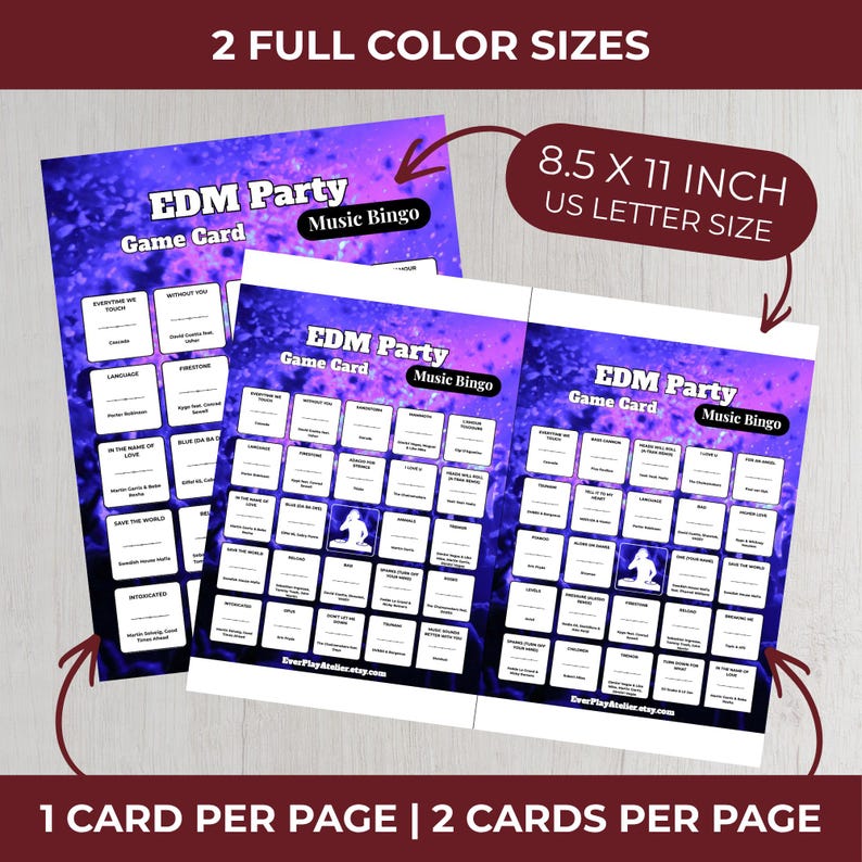 Electronic Dance MUSIC BINGO Party Game | 100 Printable Cards + 75 EDM Songs & Spotify Playlist afbeelding 6