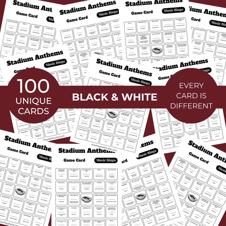 STADIUM ANTHEMS Music Bingo Game • 100 Printable Cards • 75 Songs • Spotify Playlist (Digital Download) image 5