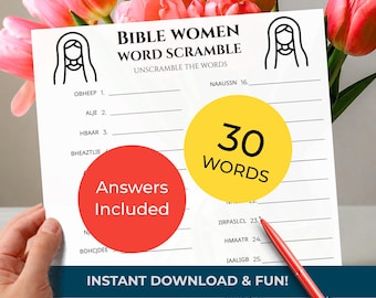 BIBLE WOMEN Word Scramble Game • 30 words • Group Trivia Quiz (included!) • Printable Puzzle (Download)