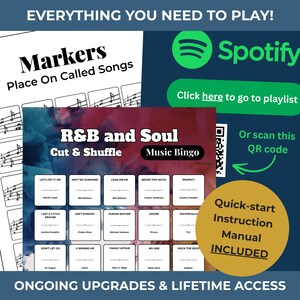 R&B + Soul • MUSIC BINGO Game • 100 Printable Cards • 75 Songs • Spotify Playlist (Digital Download) image 2