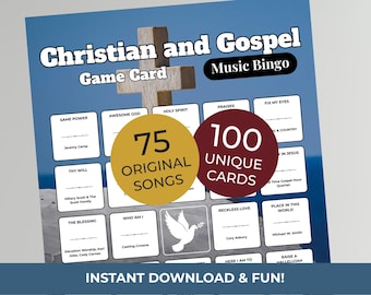 Christian and Gospel MUSIC BINGO Game | 100 Cards • 75 Songs • Spotify Playlist (Instant Download)