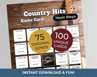 Country Music Bingo Game | 100 Cards • 75 Songs • Spotify Playlist (Digital Download)
