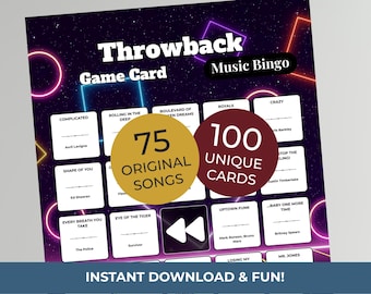 Throwback MUSIC BINGO Game • 70s 80s 90s 2000s 2010s • 100cards • 75songs • Spotify Playlist (Download)