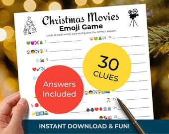 CHRISTMAS MOVIES Emoji Game & Group Presentation Trivia Quiz (2-in-1!) • 30 Pictionairy Clues • Printable Puzzle