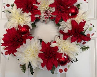 Candy Cane and Polka Dot Wreath