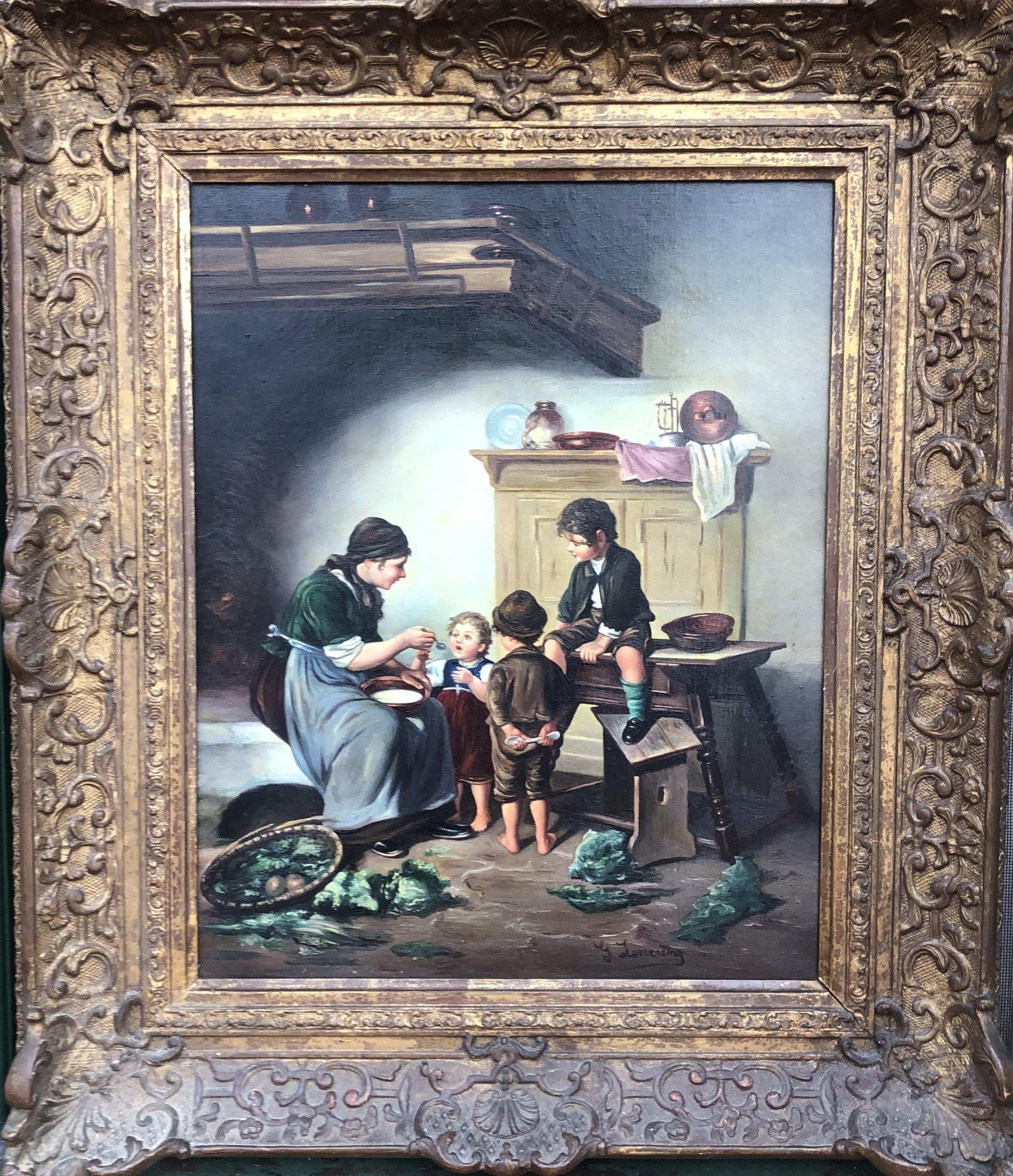 ヨーロッパ絵画　油彩 レーヴェレンツ・グスタフ（1851-1909） ドイツの画家。キャンバスに