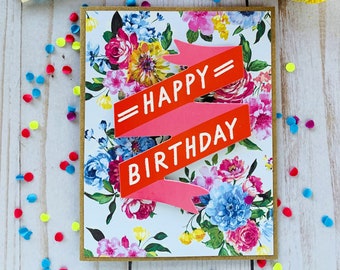 Handmade Birthday Card - Happy Birthday! - Flowers Birthday Card