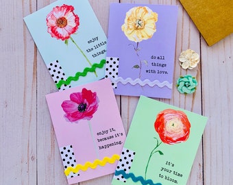 Spring Greeting Cards- Set of 4 Cards - All Occasion Greeting Cards - Motivational Cards - Positive Messages