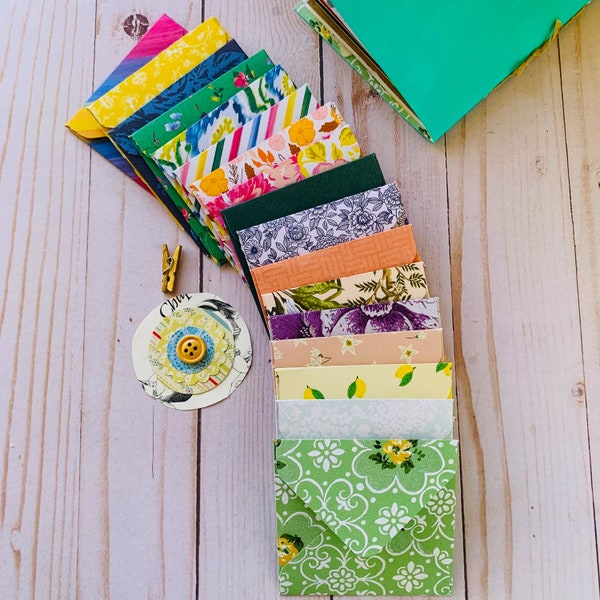 Square Mini Handmade Envelopes with Cards - Assorted Mixed Handmade Envelopes - Tiny Envelopes - Junk Journal Envelopes