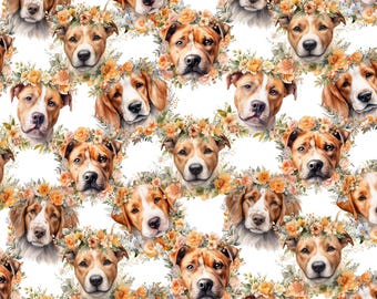 Floral Dog Fabric,  Sold by 1/2 Yard - Cut Continuous, 100% Cotton Fabric