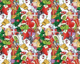The Grinch Christmas Fabric, Sold by 1/2 Yard - Cut Continuous, Festive Holiday Fabric, Christmas Fabric, Anime Cartoon Fabric, 100% Cotton