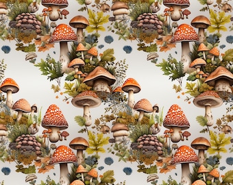 Enchanted Mushroom Forest Fabric, Sold by 1/2 Yard - Cut Continuous, 100% Cotton Fabric
