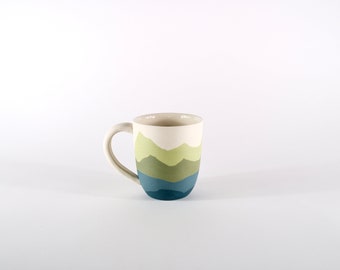 Alpine Meadow Mountain Mug. Handmade Ceramic Mug with Teal and Green Clay. Modern Pottery for the Home.