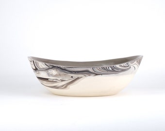 One of a Kind Handmade Pottery Bowl. Marbled Ceramic Serving Bowl. Unique Gift Idea.