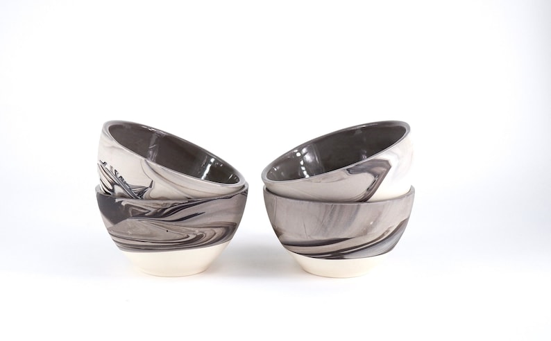 Ceramic Bowl/ Porcelain Bowl Marbled Black and White Slip Cast Porcelain. Modern Pottery image 7