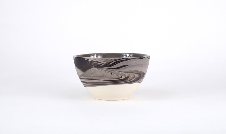 Ceramic Bowl/ Porcelain Bowl Marbled Black and White Slip Cast Porcelain. Modern Pottery image 5