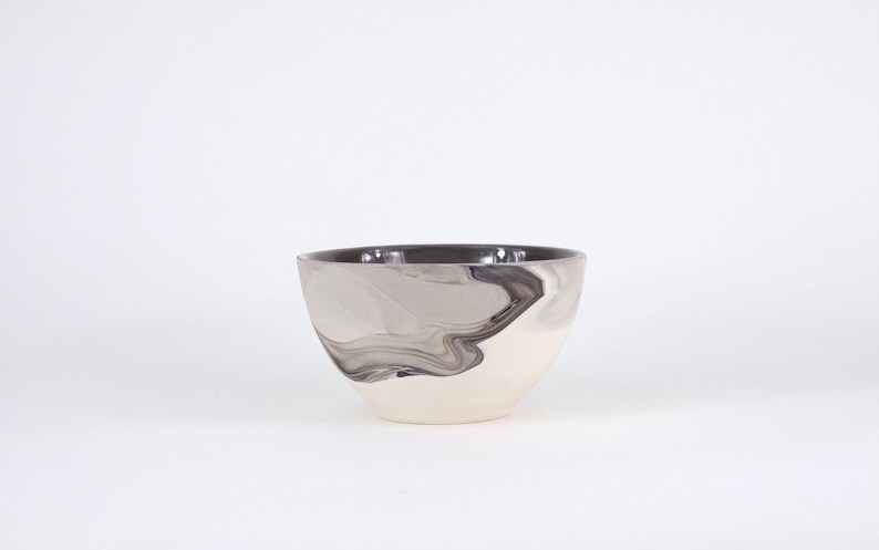 Ceramic Bowl/ Porcelain Bowl Marbled Black and White Slip Cast Porcelain. Modern Pottery image 2