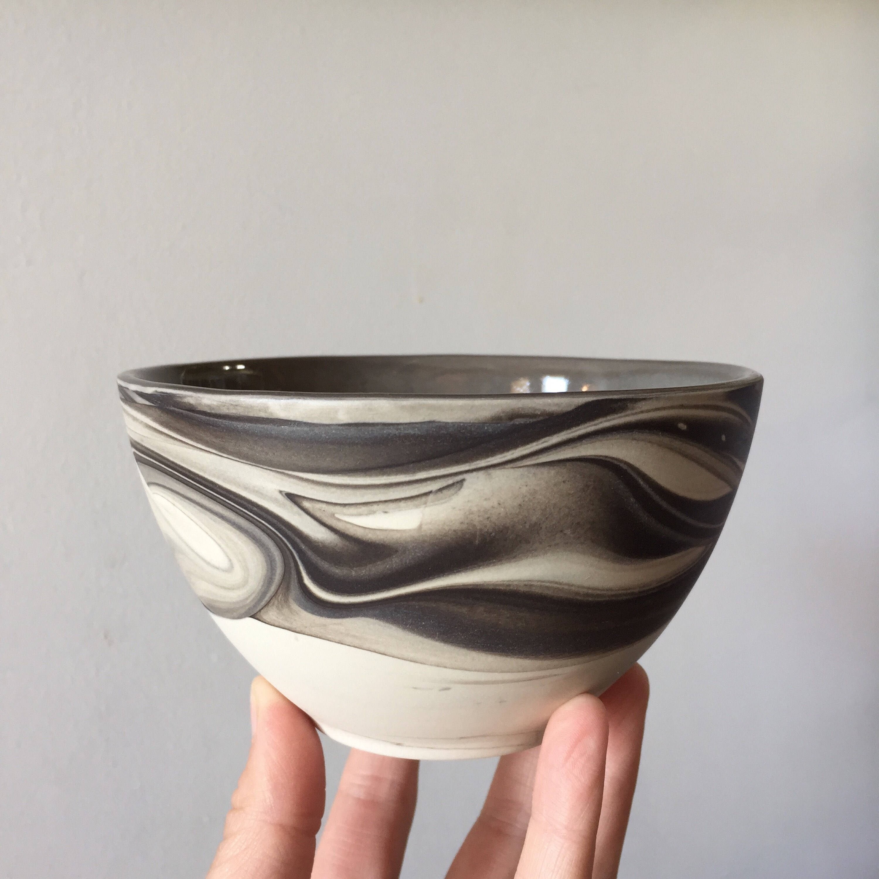 Ceramic Bowl/ Porcelain Serving Bowl Marbled Black and White