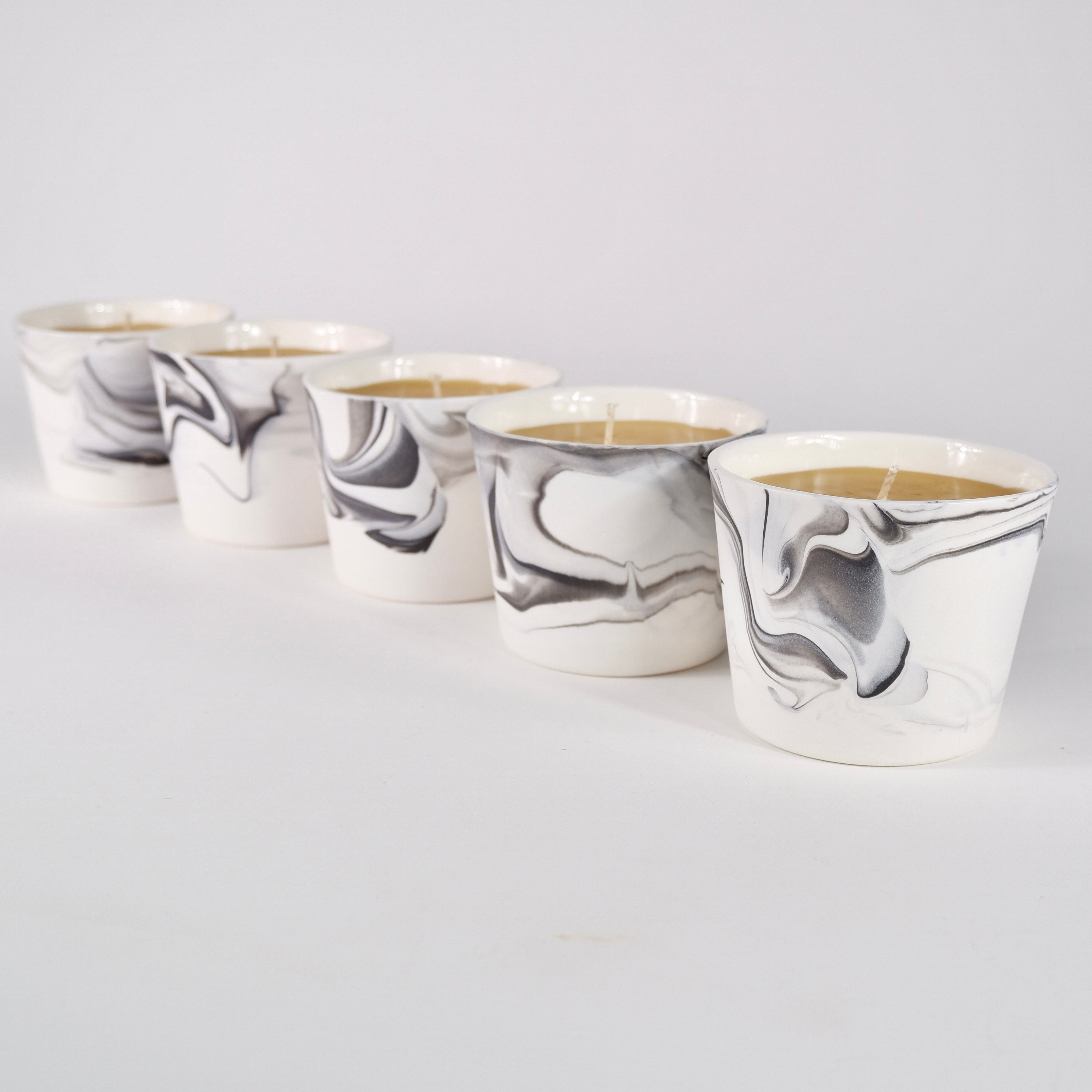 Translucent Porcelain Beeswax Candle with Unique Marbled Design. Modern Home Decor, Perfect for a Self Care Moment. Medium Size.