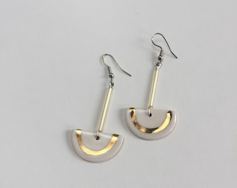 Porcelain and Gold Drop Earring. Handmade Ceramic Jewlery