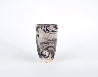 One Ceramic Cup/ Tumbler. Handmade Modern Pottery - Marbled Black and White Porcelain. Gift Idea.