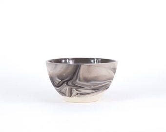 Ceramic Bowl/ Porcelain Bowl - Marbled Black and White Slip Cast Porcelain. Modern Pottery