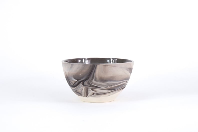 Ceramic Bowl/ Porcelain Bowl Marbled Black and White Slip Cast Porcelain. Modern Pottery image 1