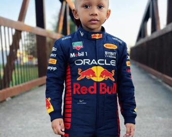 Tuta da corsa Red Bull per bambini, ispirata a Max Verstappen della Formula 1, costume da karting personalizzato
