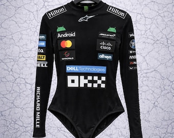 Op McLaren F1 geïnspireerde zwarte bodysuit met lange mouwen: Motorsport Racing Streetwear Gym-badkleding