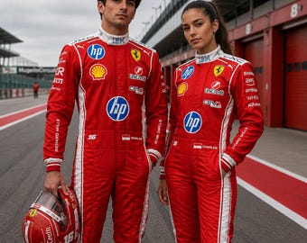Op maat gemaakt rood racepak, gepersonaliseerde motorsport jumpsuit, Formule 1-racer kostuum, raceauto coureur outfit voor volwassenen en jongeren