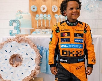 McLaren racepak verjaardagsoutfit, gepersonaliseerde naam F1 babykostuum, aangepast babypakje