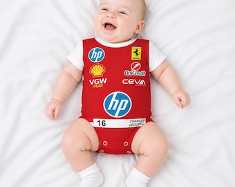 Body per neonati Charles Leclerc Ferrari, tuta da corsa F1 per neonati, completo Formula 1 per neonati, abbigliamento motorsport per neonati, tuta da corsa per neonati