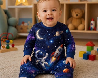 Babyromper ruimte, jumpsuit astronaut Galaxy, baby-outfit raket, babykleertjes Outer Space, kosmische peuterromper