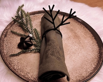 Christmas Napkin Rings | Set of 6 Reindeer Antler Rings in Black | Minimalist Table Decoration in a Modern Style
