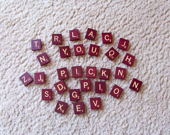 Individual Red/Burgundy Scrabble Letter Tiles, Authentic Scrabble Tiles, Scrabble Letters A to Z, Scrabble Tiles