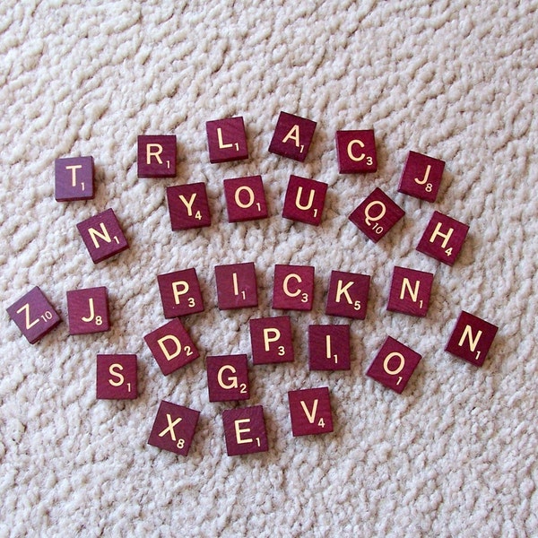 Individual Red/Burgundy Scrabble Letter Tiles, Authentic Scrabble Tiles, Scrabble Letters A to Z, Scrabble Tiles