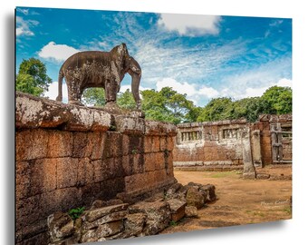 Statue d'éléphant du temple East Mebon Cambodge | Photographie de voyage des ruines d'Angkor | Art mural architecture ancienne | Impression Asie
