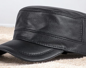 Handmade Leather Cap Genuine Leather Black Color Casual Style Unisex Daily Wear