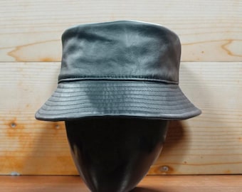 Sombrero de cubo de cuero hecho a mano, material de cuero genuino, color negro, estilo casual urbano