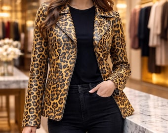 Biker Jacket Leopard, Animal Print Leather - Etsy