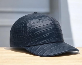 Handgefertigte schwarze Krokodilmuster Lederkappe Luxus Streetwear Mode verstellbare Kopfbedeckung