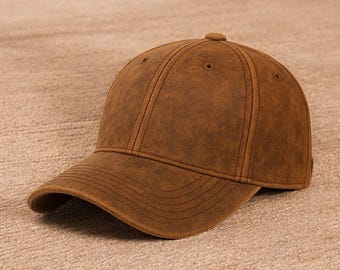 Handmade Brown Genuine  Leather Baseball Hat Casual Style For Men Women