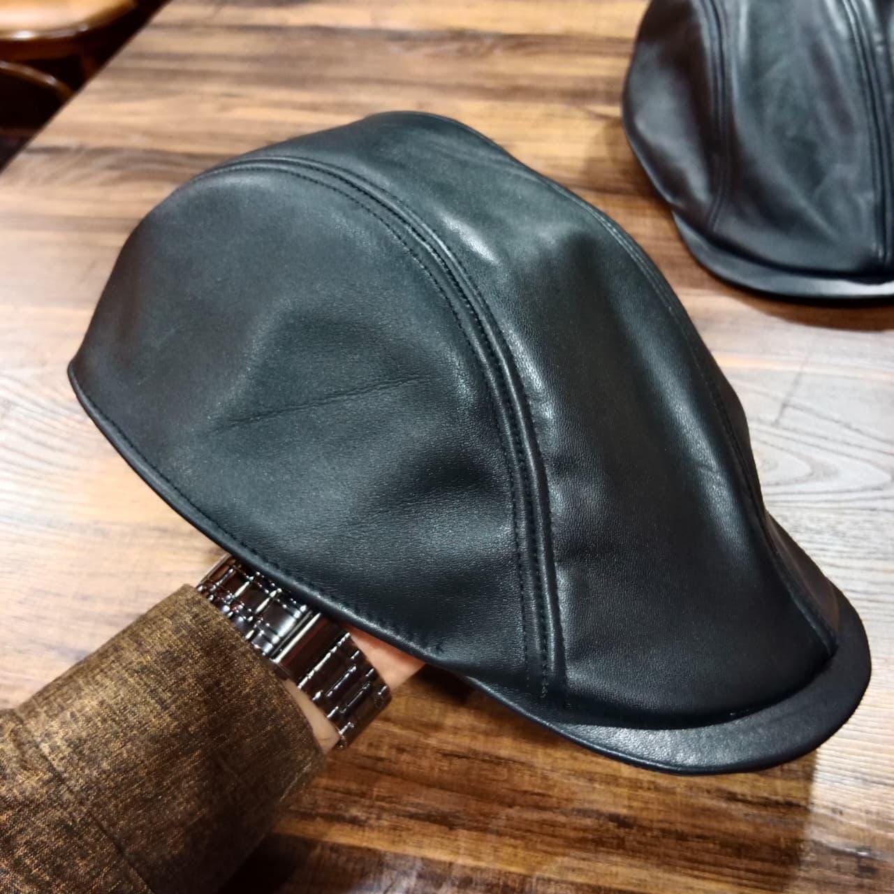 Leather Flat Cap, Genuine Leather, Black, Classic Newsboy Style Handmade