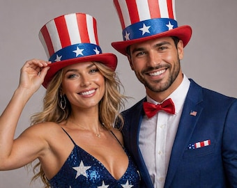 Handmade  Uncle Sam Hat, Leather Material, Red White Blue Color, Festival Style