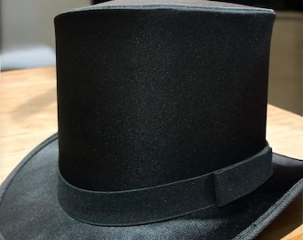 Handmade Black Silk Top Hat Victorian Formal Gothic Classic Costume Headwear