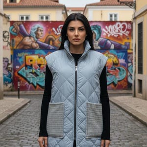 Gilet long matelassé Light Eclipse - doublure en tricot épais, surdimensionné, taille unique